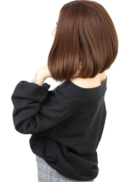 Kahkülsüz Düz Kısa Fiber Sentetik Peruk - Kahve Karamel modelleri