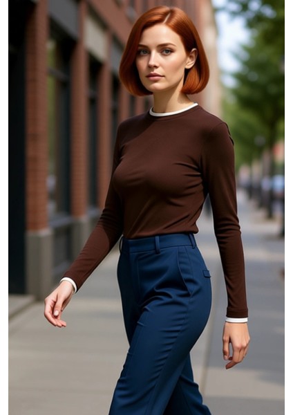 Kadın Casual Bluz Viskon Ribana Fitted Kesim Dik Yaka Uzun Kollu Esnek Kumaş Günlük Kullanım modelleri