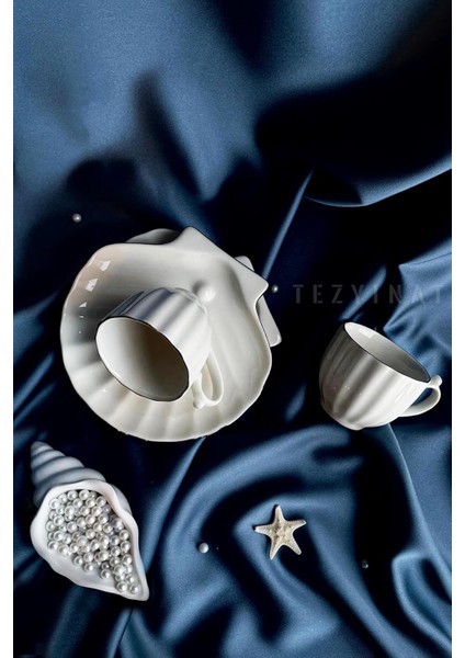 -Istiridye 4 Parça 2kişilik Kahve Fincan Takımı (Platin Yaldızlı)