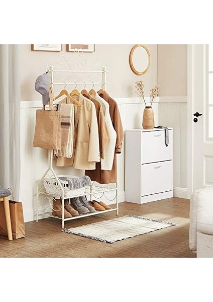 Klasik Tarzda Askısı, Çubuklu ve 2 Metal Raflı, 92 x 173 x 41 cm (G x Y x D), Krem Beyaz, HSR07W fiyatları