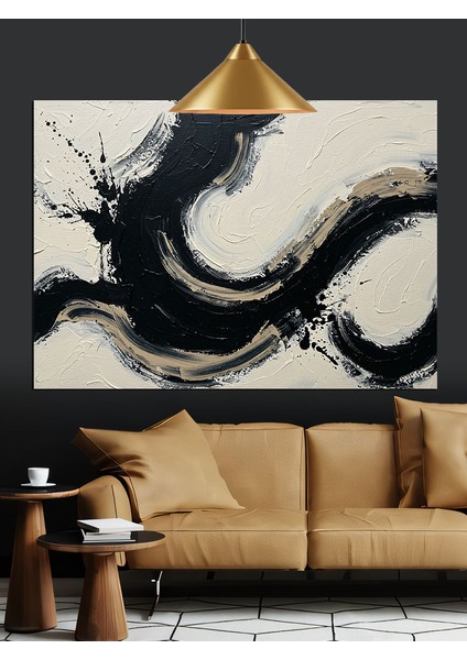 Siyah Beyaz Soyut Sanat Dekoratif Kanvas - Mdf Ahşap Tablo