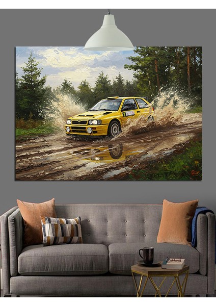Eski Araba Çamurlu Yolda Dekoratif Kanvas - Mdf Ahşap Tablo