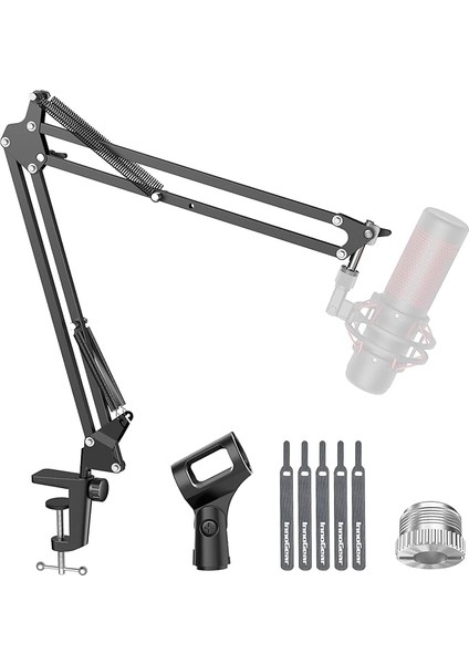 Mikrofon Kolu, Yükseltilmiş Mikrofon Kolu Mikrofon Standı Bom Süspansiyon Standı 3/8 Inç Ila 5/8 Inç Vida Adaptör Klipsi Siyah Yeti Snowball, Yeti Nano, Yeti x ve Diğer Mikrofon Için