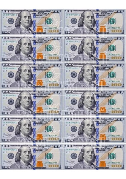 Vitrini 100 Dolar Banknot Temalı Yenilebilir Resimli Pasta Kurabiye Üstü Gofret Plaka Baskısı