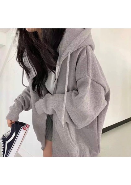 Punıx Büyük Beden Özel Üretim Kapüşonlu Tam Fermuarlı Süper Bol Oversize Kadın Düz Renk Sweatshırt fiyatları