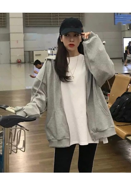 Punıx Büyük Beden Özel Üretim Kapüşonlu Tam Fermuarlı Süper Bol Oversize Kadın Düz Renk Sweatshırt fiyatları