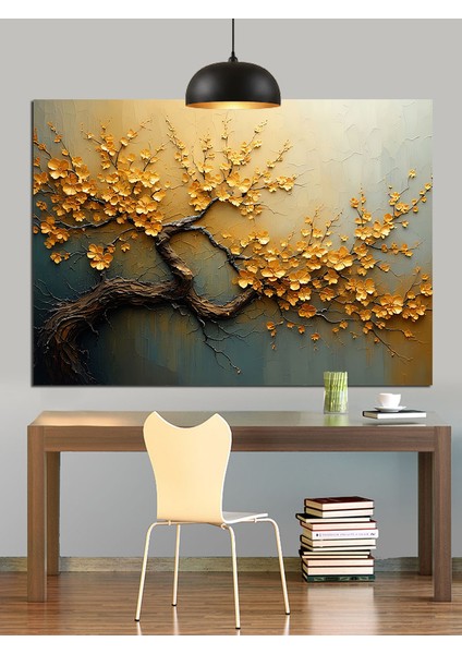 Altın Çiçekler Soyut Ağaç Dekoratif Kanvas - Mdf Ahşap Tablo fiyatları