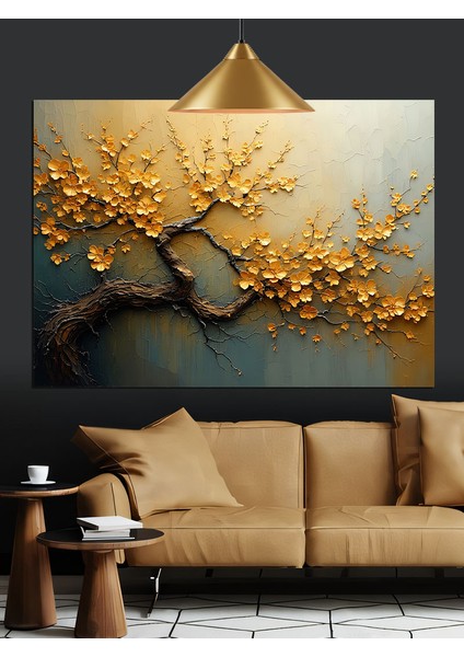 Altın Çiçekler Soyut Ağaç Dekoratif Kanvas - Mdf Ahşap Tablo fırsatları
