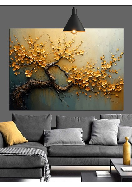 Altın Çiçekler Soyut Ağaç Dekoratif Kanvas - Mdf Ahşap Tablo indirimleri