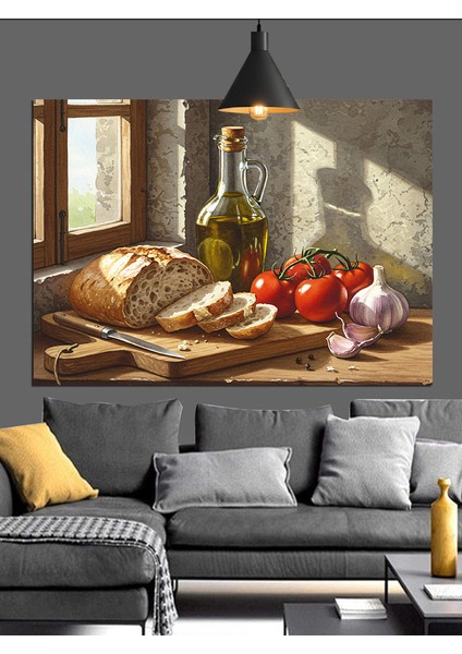 Ekmek ve Zeytin Yağı Natürmort Dekoratif Kanvas - Mdf Ahşap Tablo fiyatları