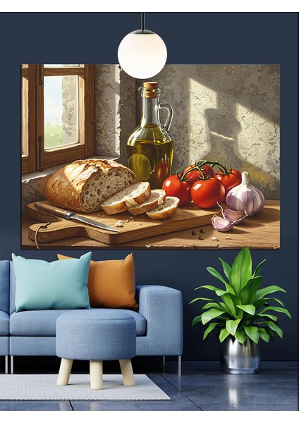 Ekmek ve Zeytin Yağı Natürmort Dekoratif Kanvas - Mdf Ahşap Tablo indirimleri