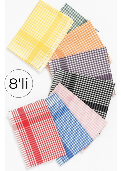 Pöti Kareli 8'li Kurulama Bezi, Beslenme Örtüsü, Servis Peçetesi, Mutfak Havlusu Renkli Set 50X70CM