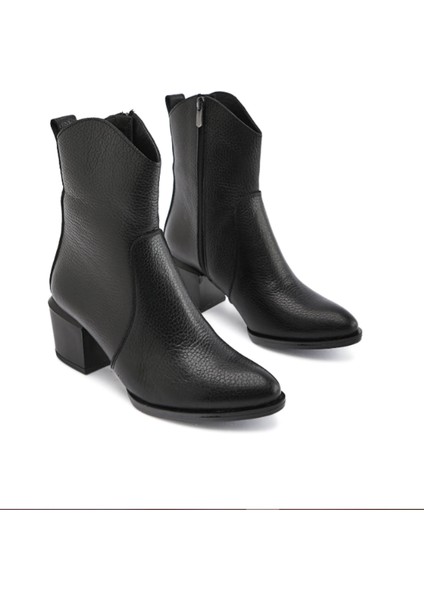 Hakiki Deri Siyah Renk Fermuarlı Kalın Topuk Sivri Burun Kadın Bot fırsatları