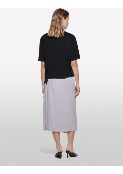 %100 Pamuk Nakış Detaylı Bisiklet Yaka Regular Fit T-Shirt Kadın Siyah T-Shirt - 325P3F1QL107M modelleri