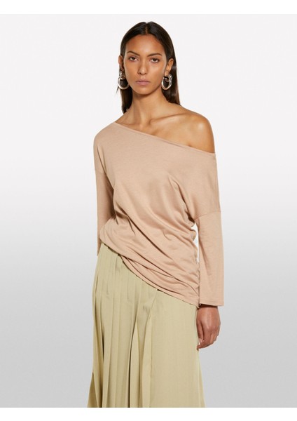 Modal Karışımlı Kayık Yaka Regular Fit T-Shirt Kadın Sütlü Kahve T-Shirt - 325P3QU4L12EE