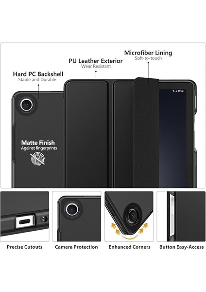 Galaxy Tab A9 8.7inç X110 X113 X115 X117 ile Uyumlu Kılıf New Pu Deri Smart Standlı Case Uyku Modlu Siyah fiyatları