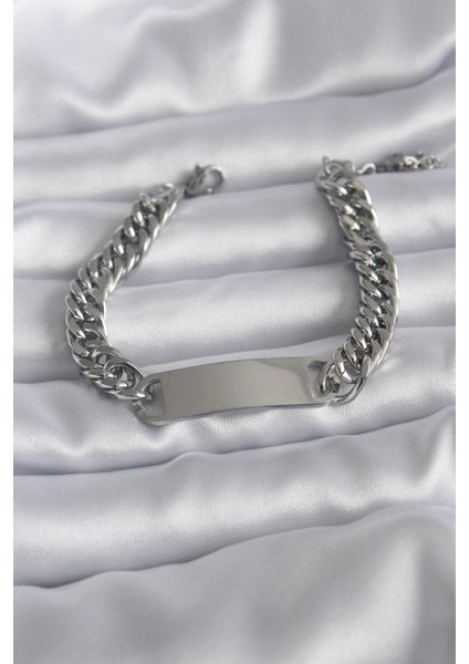 Bfs 316L Çelik Gümüş Renk Isim Yazılabilir Plaka Model Kadın Bileklik