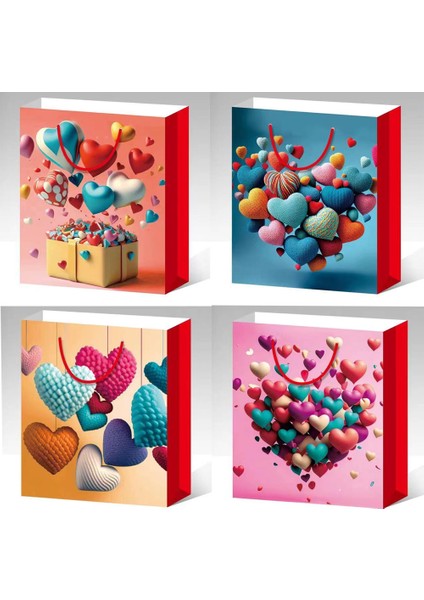 Küçük Boy Karton Çanta Kalp Desenli