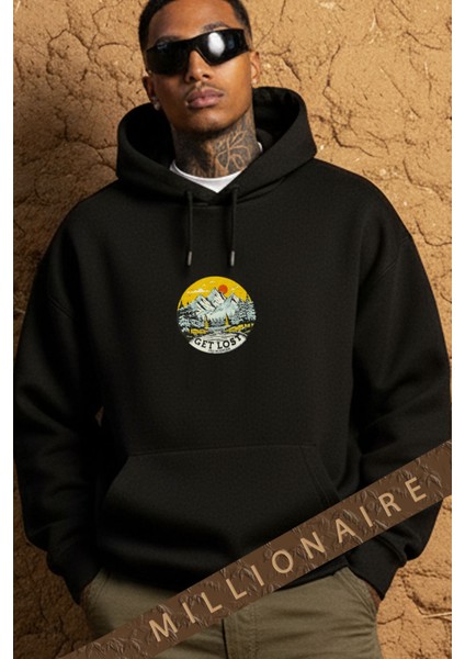 Erkek Siyah Adventure 3 Iplik Şardonlu Kapüşonlu Kanguru Cepli Oversize Salaş Hoodie Sweatshirt fiyatları