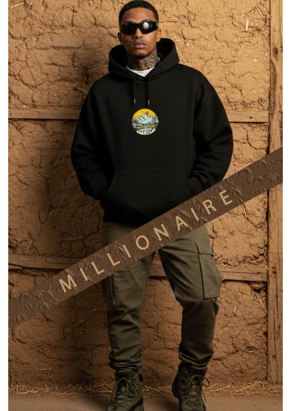 Erkek Siyah Adventure 3 Iplik Şardonlu Kapüşonlu Kanguru Cepli Oversize Salaş Hoodie Sweatshirt modelleri