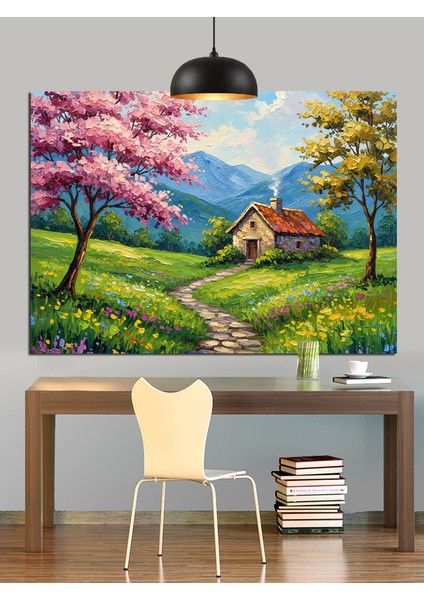Yeşillik Ev Manzarası Kırsal Dekoratif Kanvas - Mdf Ahşap Tablo modelleri