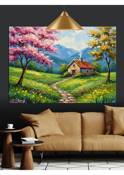 Yeşillik Ev Manzarası Kırsal Dekoratif Kanvas - Mdf Ahşap Tablo indirimleri