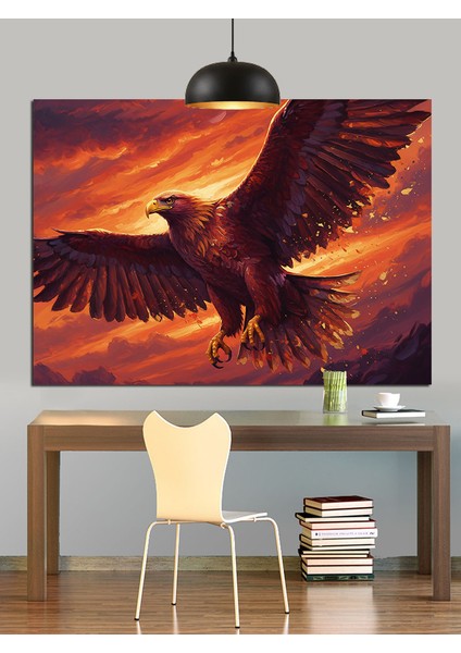 Kartal Uçuş Siyah Gök Dekoratif Kanvas - Mdf Ahşap Tablo