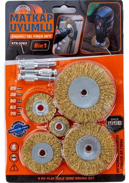 Tel Matkap Hobi Fırça 5+3 Pim 8 Parça Set Tel Fırça Seti Matkap Ucu Tel Fırça Pas Kir Boya Temizleme modelleri