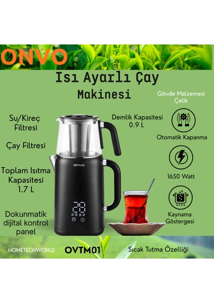 OVTM01 Cam Demlikli Çay Makinesi Dijital Göstergeli + Hassas Mutfak Terasi
