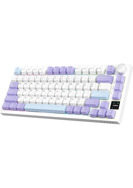 AK820PRO 75% Tkl Mekanik Oyun Klavyesi,2.4g Kablosuz/bt5.1/usb-C Kablolu,tft Renkli Ekran ve Cnc Düğmeli 81 Tuş,rgb Aydınlatma-Mor Beyaz