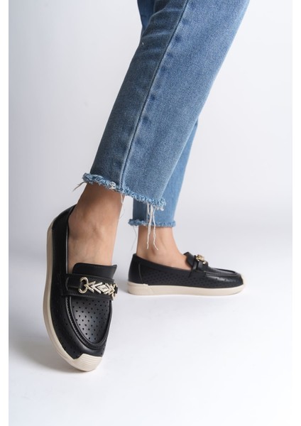 Lıly Bağcıksız Ortopedik Rahat Taban Kalp Desenli Kadın Babet Ayakkabı Ckt - Siyah