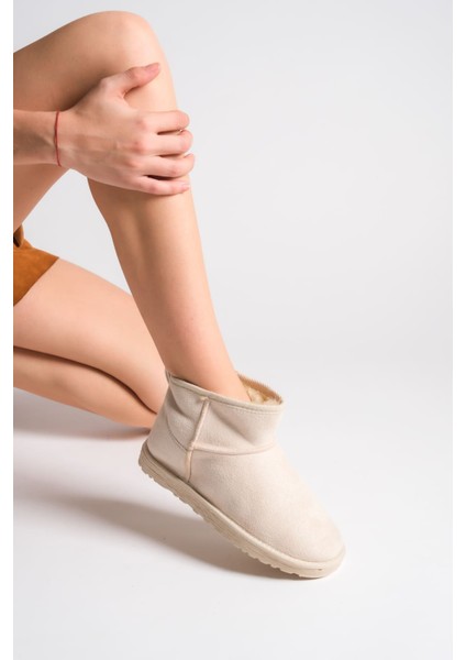 Jolıe Bağcıksız Düz Taban Içi Kürklü Kısa Süet Kadın Bot Skt - Krem fiyatları