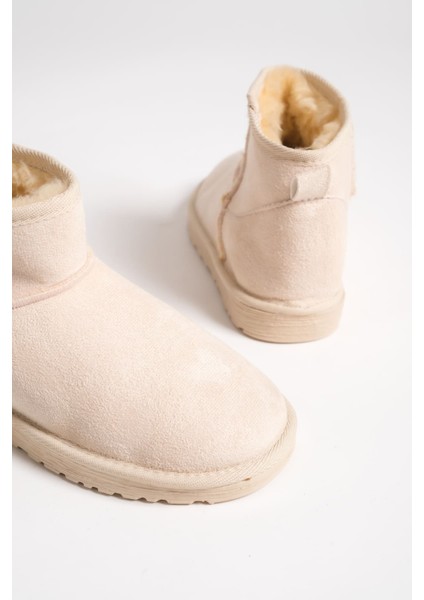 Jolıe Bağcıksız Düz Taban Içi Kürklü Kısa Süet Kadın Bot Skt - Krem fırsatları