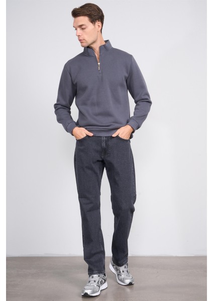 Çetinkaya Mentality 3907 3 Ip Dik Yaka Düz Koyu Gri Sweatshirt fiyatları