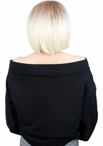 Kahkülsüz Düz Kısa Fiber Sentetik Peruk - Balköpüğü / Platin Ombreli fırsatları