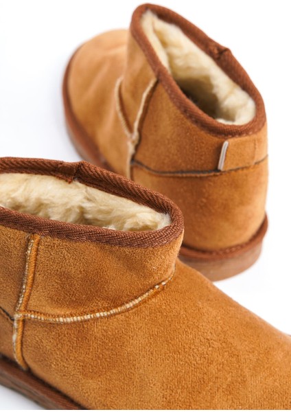 Jolıe Bağcıksız Düz Taban Içi Kürklü Kısa Süet Kadın Bot Stt - Taba fırsatları