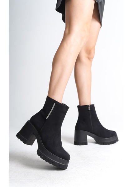 Lısse Fermuarlı Ortopedik Taban Kalın Topuklu Süet Kadın Bot Sst - Siyah fiyatları