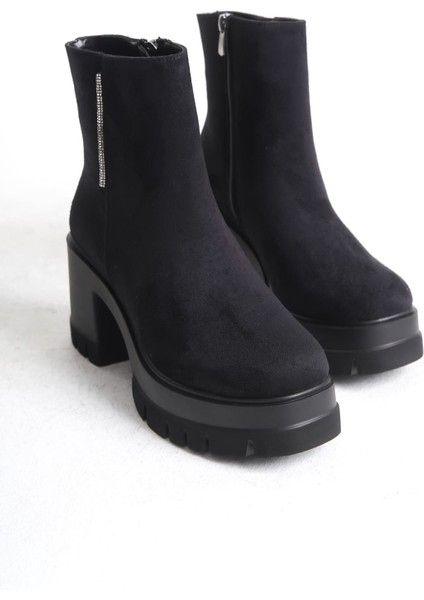 Lısse Fermuarlı Ortopedik Taban Kalın Topuklu Süet Kadın Bot Sst - Siyah fırsatları