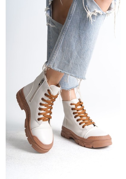 Bloom Bağcıklı Fermuarlı Ortopedik Taban Kadın Bot Ctt - Krem