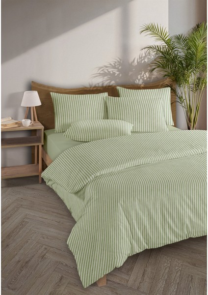 Striped %100 Pamuk Ranforce Yezra Yeşil Ipliği Boyalı Nevresim Takımı Çift Kişilik - 200X220 cm