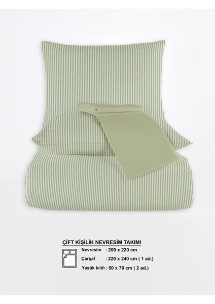 Striped %100 Pamuk Ranforce Yezra Yeşil Ipliği Boyalı Nevresim Takımı Çift Kişilik - 200X220 cm indirimleri