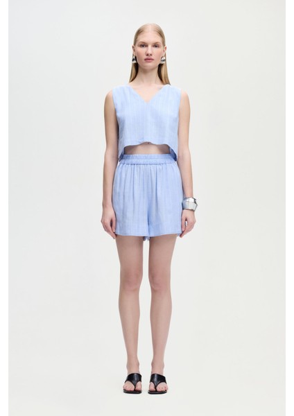 Keten Karışımlı Çizgili Şort fiyatları