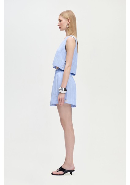 Keten Karışımlı Çizgili Şort modelleri