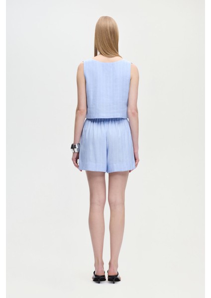 Keten Karışımlı Çizgili Şort fırsatları