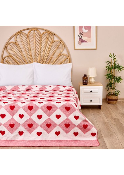 Soft Kalpli Pamuklu Çift Kişilik Battaniye - Kırmızı - 200X220 cm