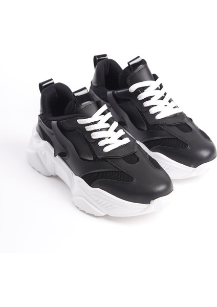 Tokyo Bağcıklı Ortopedik Taban Triko Detaylı Kadın Spor Ayakkabı Tbt - Siyah modelleri