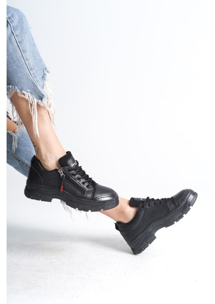 Agatha Bağcıklı Fermuarlı Ortopedik Taban Kadın Sneaker Spor Ayakkabı Cst - Siyah modelleri
