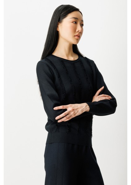 Kadın Sıfır Yaka Püskül Detaylı Triko Kazak 65306 Siyah fiyatları