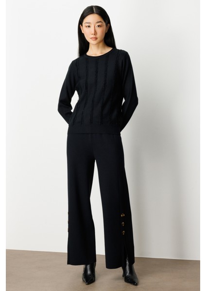 Kadın Sıfır Yaka Püskül Detaylı Triko Kazak 65306 Siyah modelleri