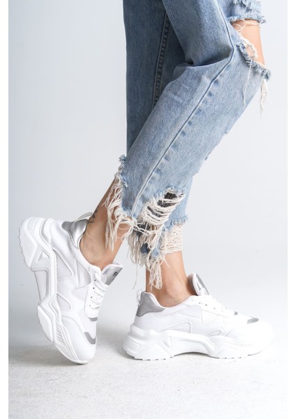 Tokyo Bağcıklı Ortopedik Taban Triko Detaylı Kadın Spor Ayakkabı Tbt - Beyaz/gri modelleri
